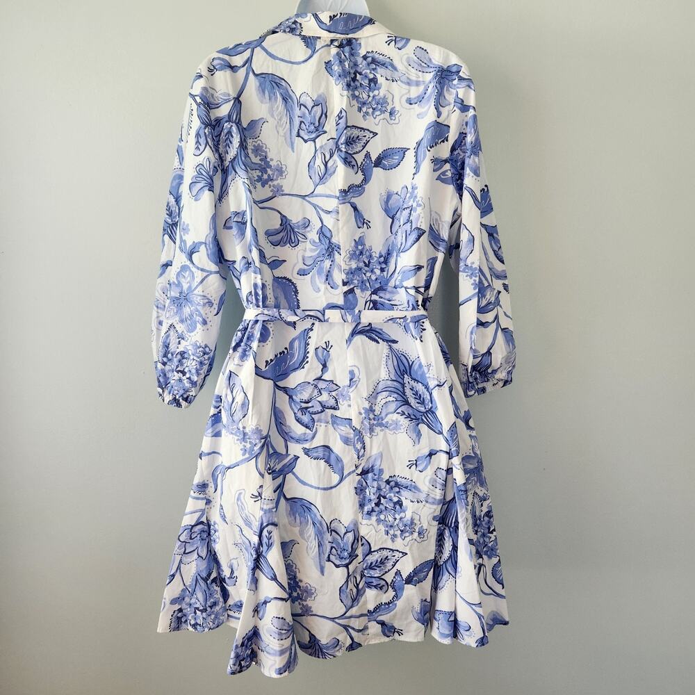 Cynthia Steffe Shirt Dress Women's L White Blue Floral Flared Coastal Nautical - Picture 6 of 16